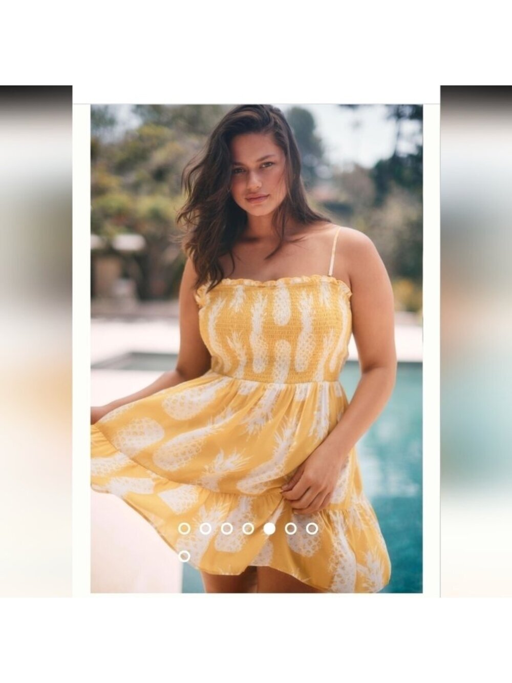 Anthropologie Yellow & White Mini Dress, Pineapple Print removable Straps sz 1x - Picture 3 of 16